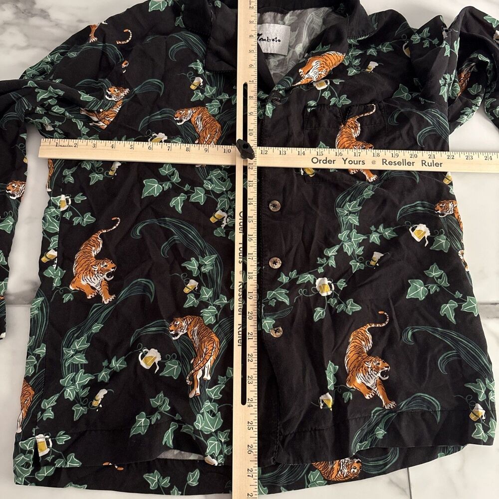 Tombolo "Pub Tiger" Tencel Long Sleeve Shirt L Black Ivy Beer Mug Camp Collar - Picture 8 of 8